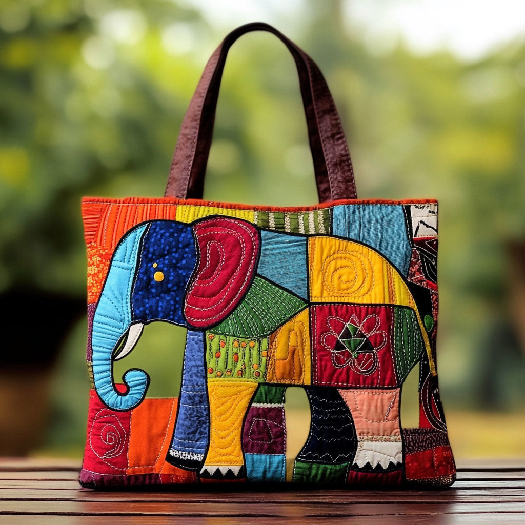 Handgemachte Tasche – Farbenfroher Elefant im Sonnenuntergang