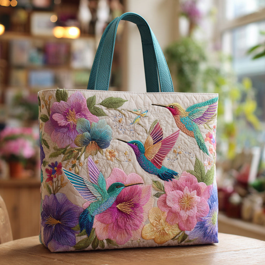 Handgemachte Tasche – Kolibri in Gartenblüten