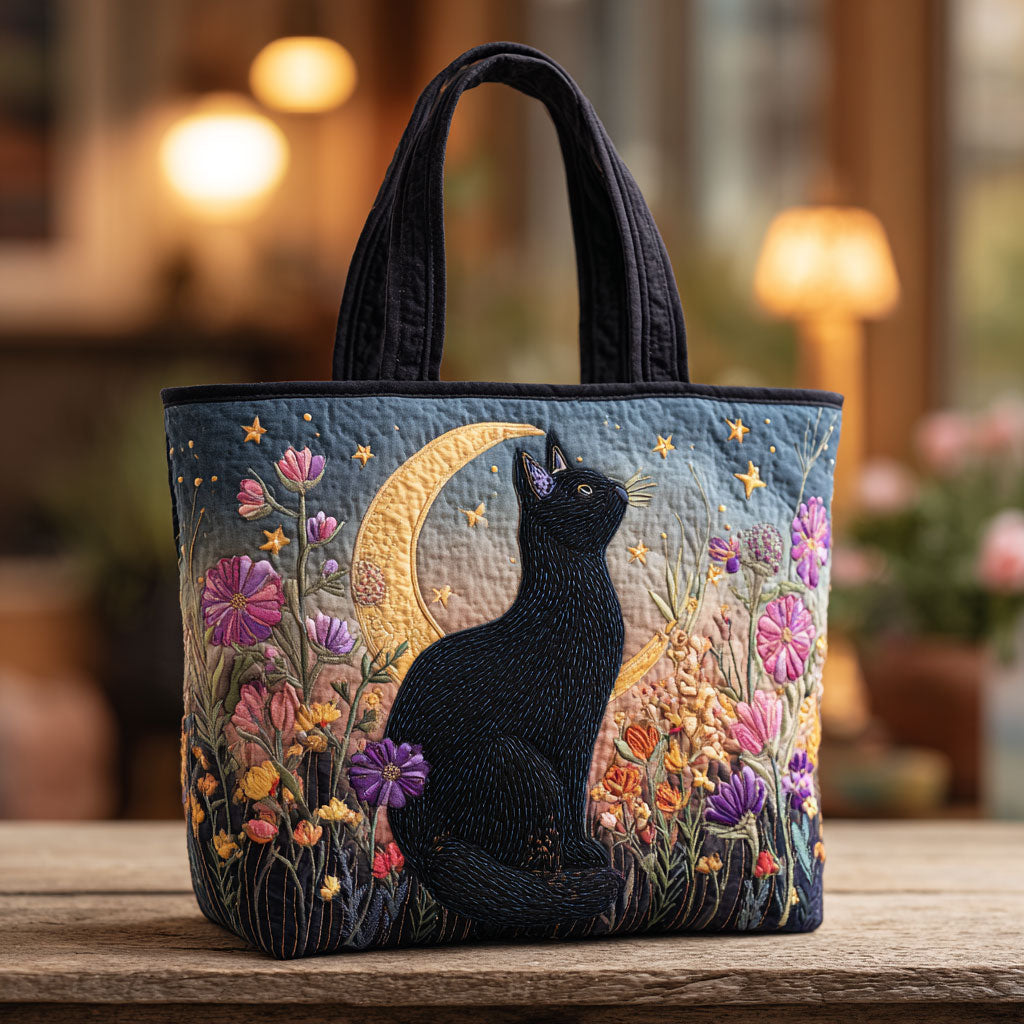 Handgemachte Tasche – Schwarze Katze in Blumen
