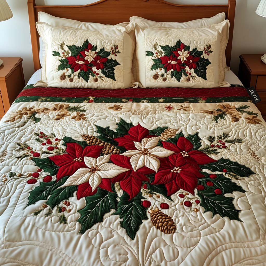 Weihnachtsstern Stechpalme 3-teiliges Bettwäsche-Set