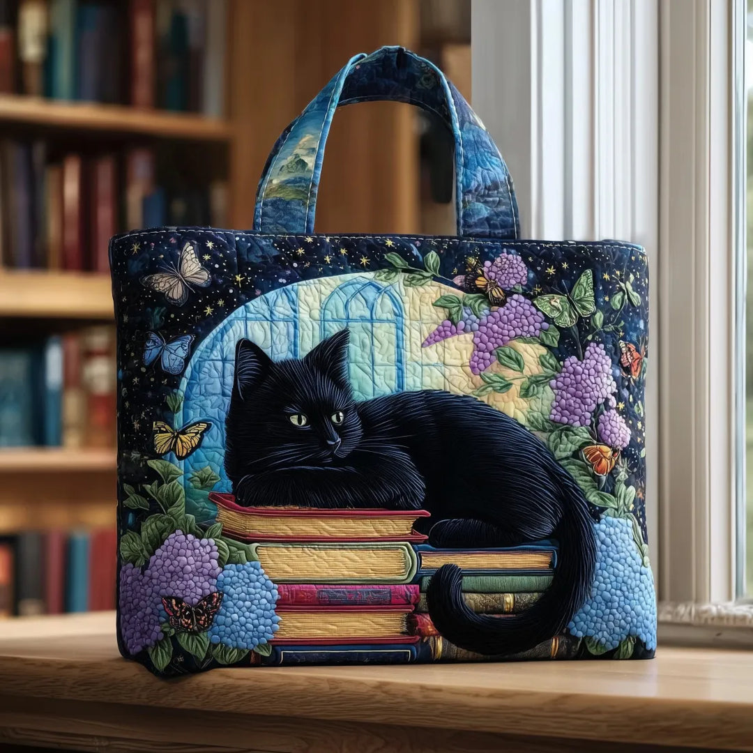 Handgemachte Tasche – Schwarze Katze mit Büchern