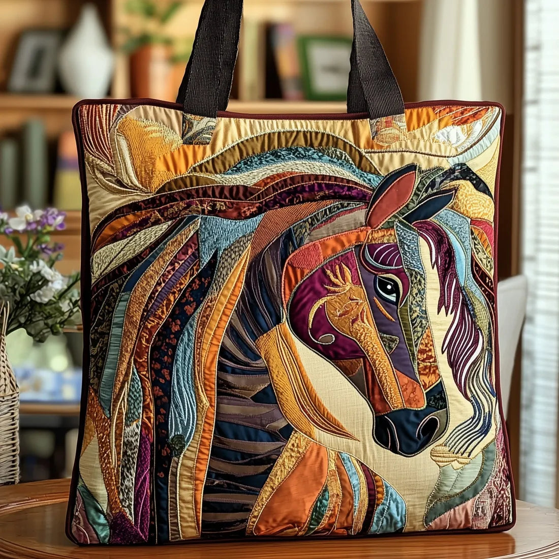 Handgemachte Tasche – Farbenfrohes Mosaikpferd