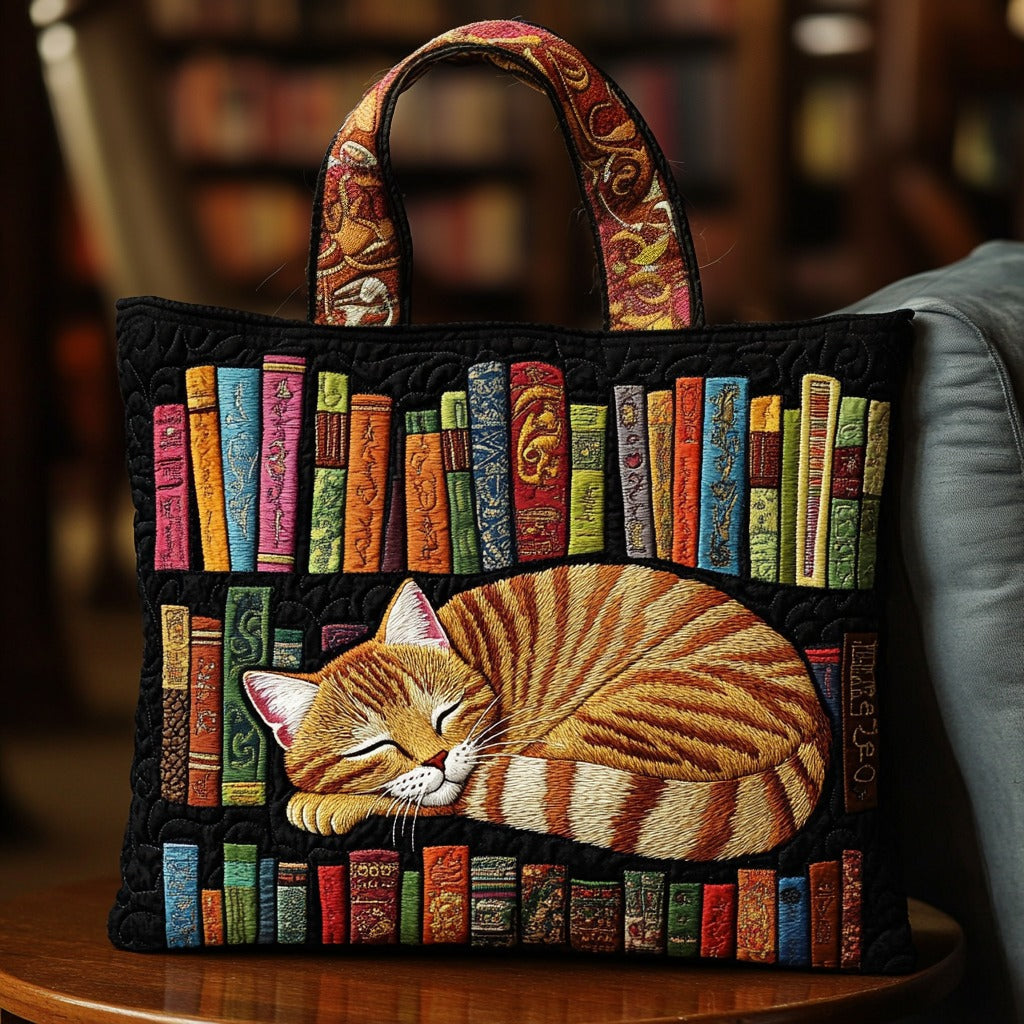 Handgemachte Tasche – Schlafende Katze und Bücher