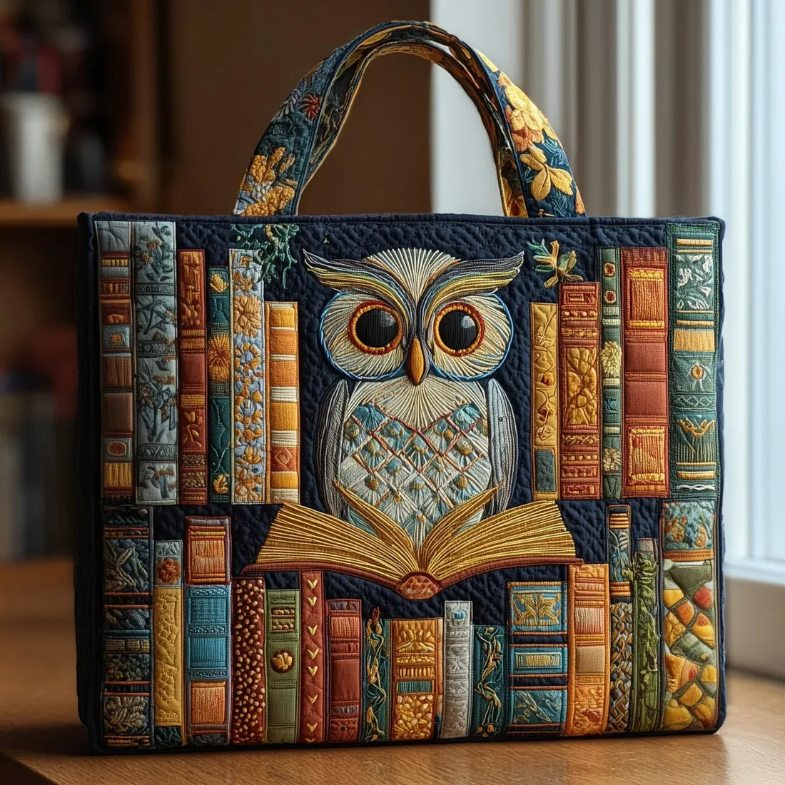 Handgemachte Tasche – Eule und alte Bücher