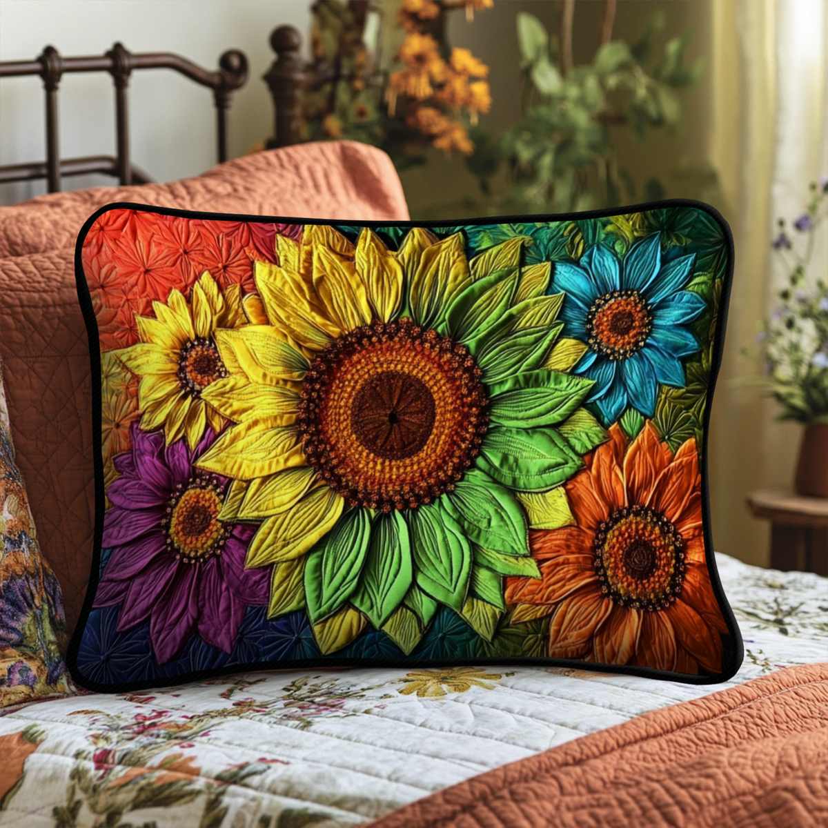 Elegante Sonnenblumen Bunt Kissenbezug