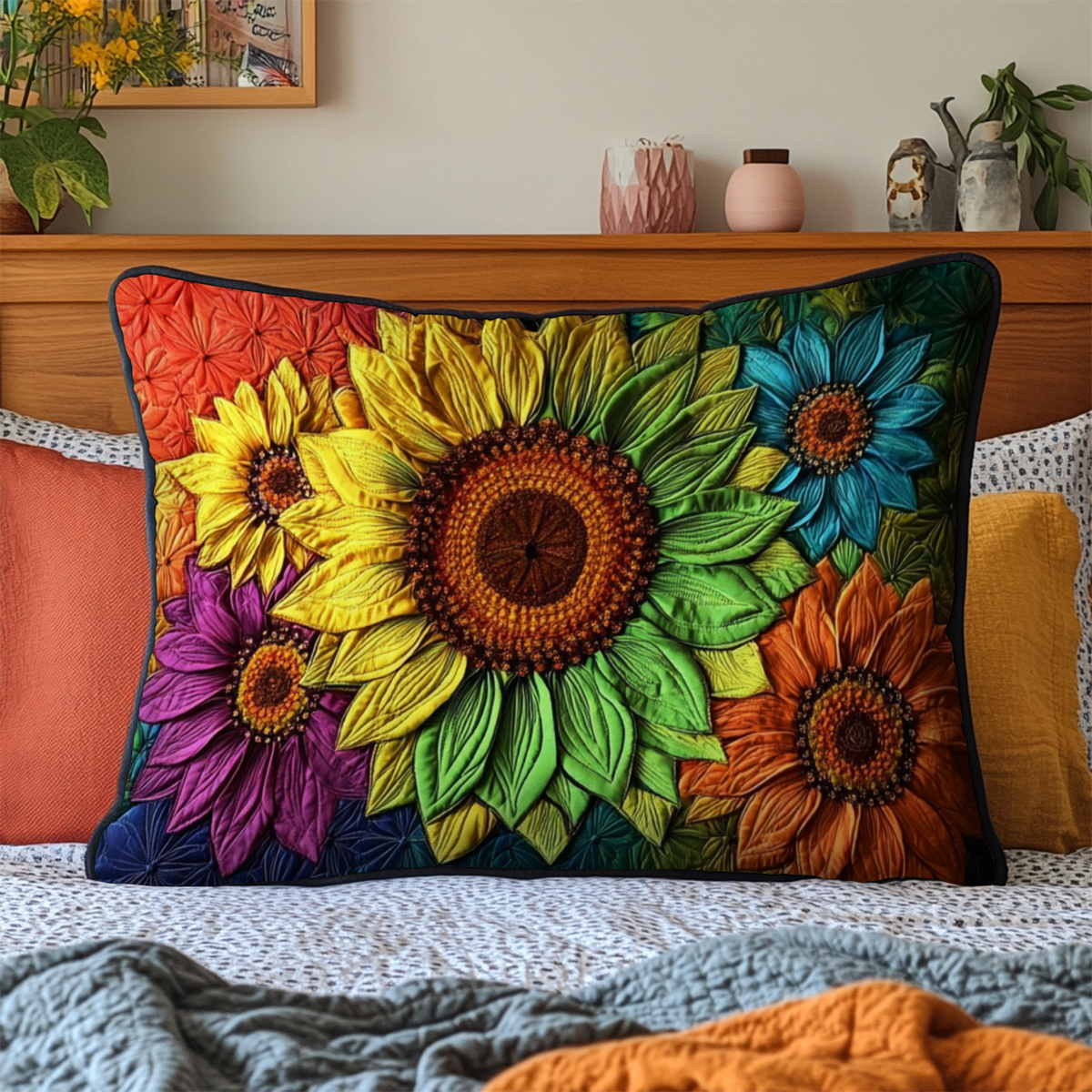 Elegante Sonnenblumen Bunt Kissenbezug