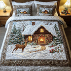 Gemütliche Winterhütte Reh 3-teiliges Bettwäsche-Set