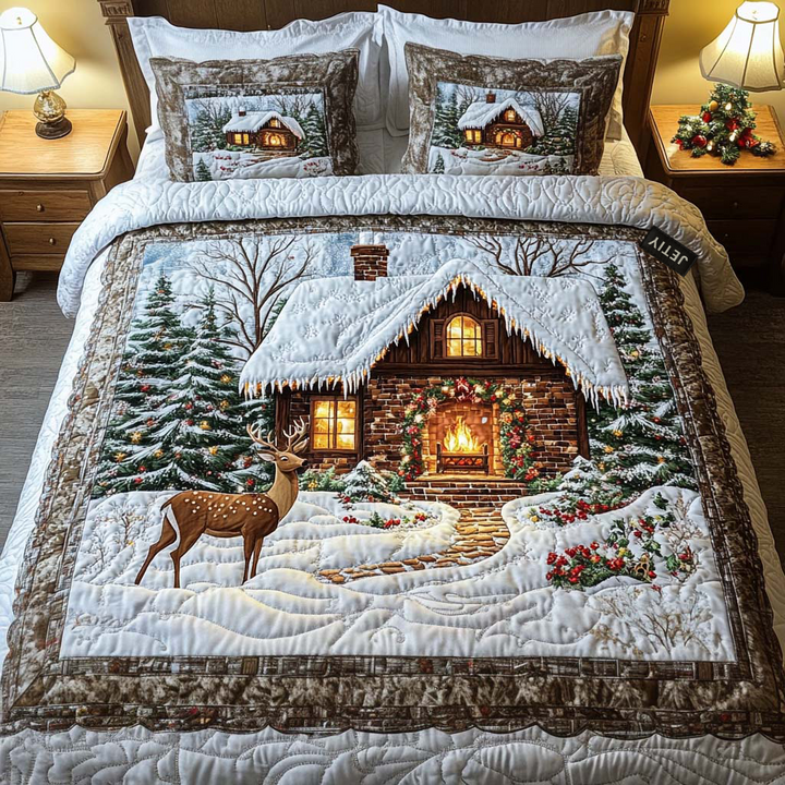 Gemütliche Winterhütte Reh 3-teiliges Bettwäsche-Set