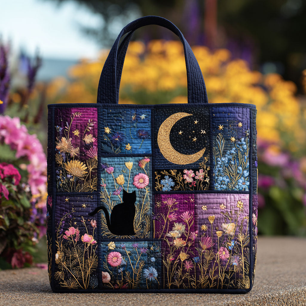 Handgemachte Tasche – Blumenkatze in der Nacht