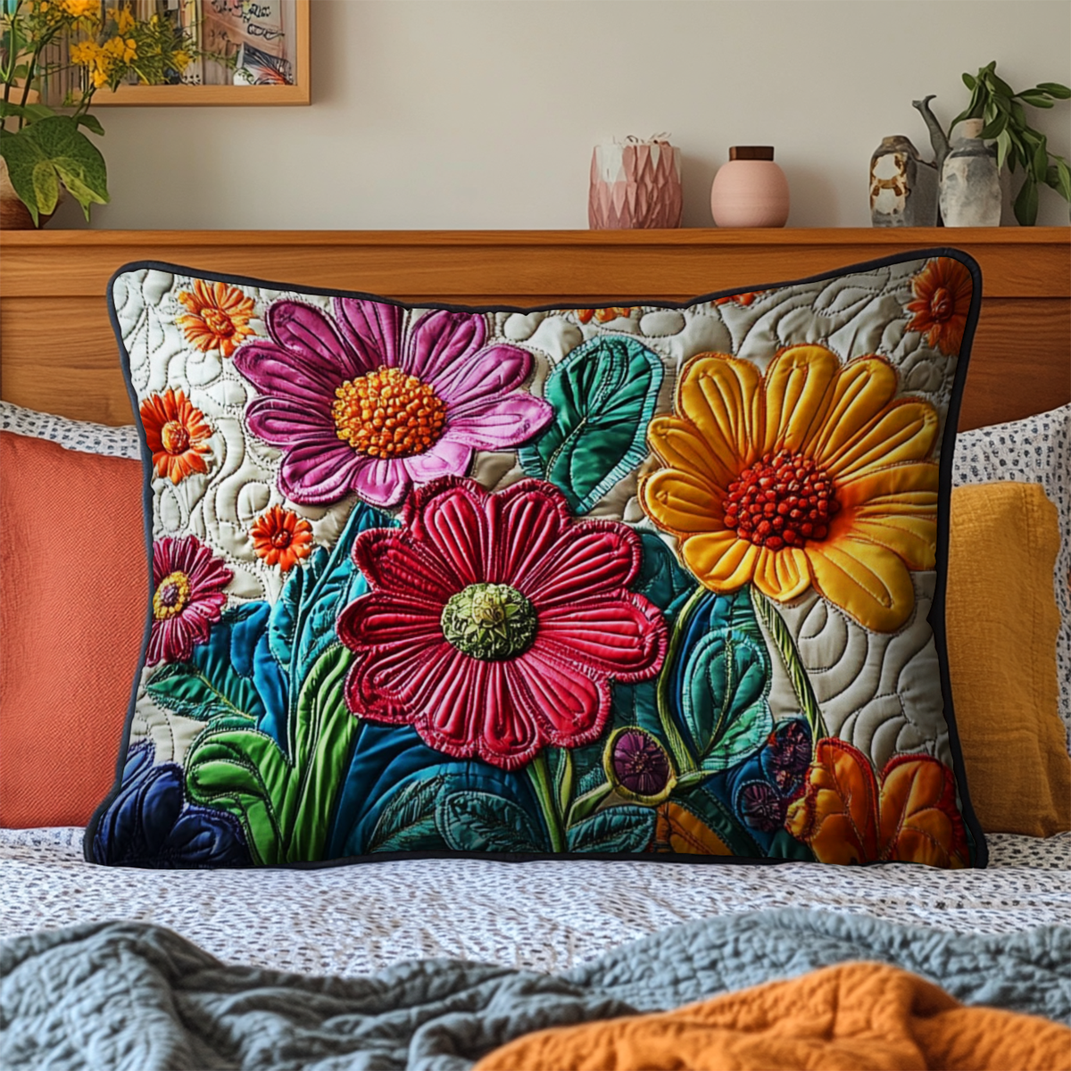 Strahlende Bunte Blumen Kissenbezug