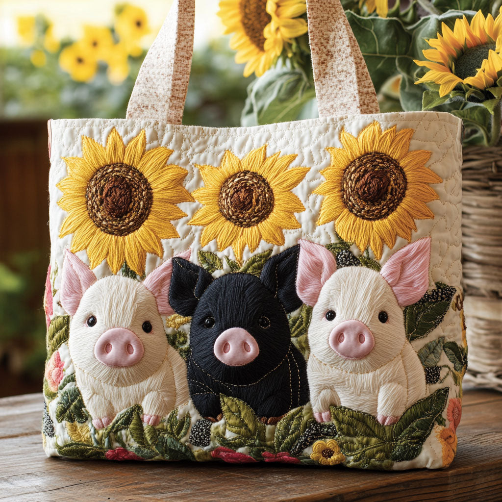 Handgemachte Tasche – Schweine und Sonnenblumen