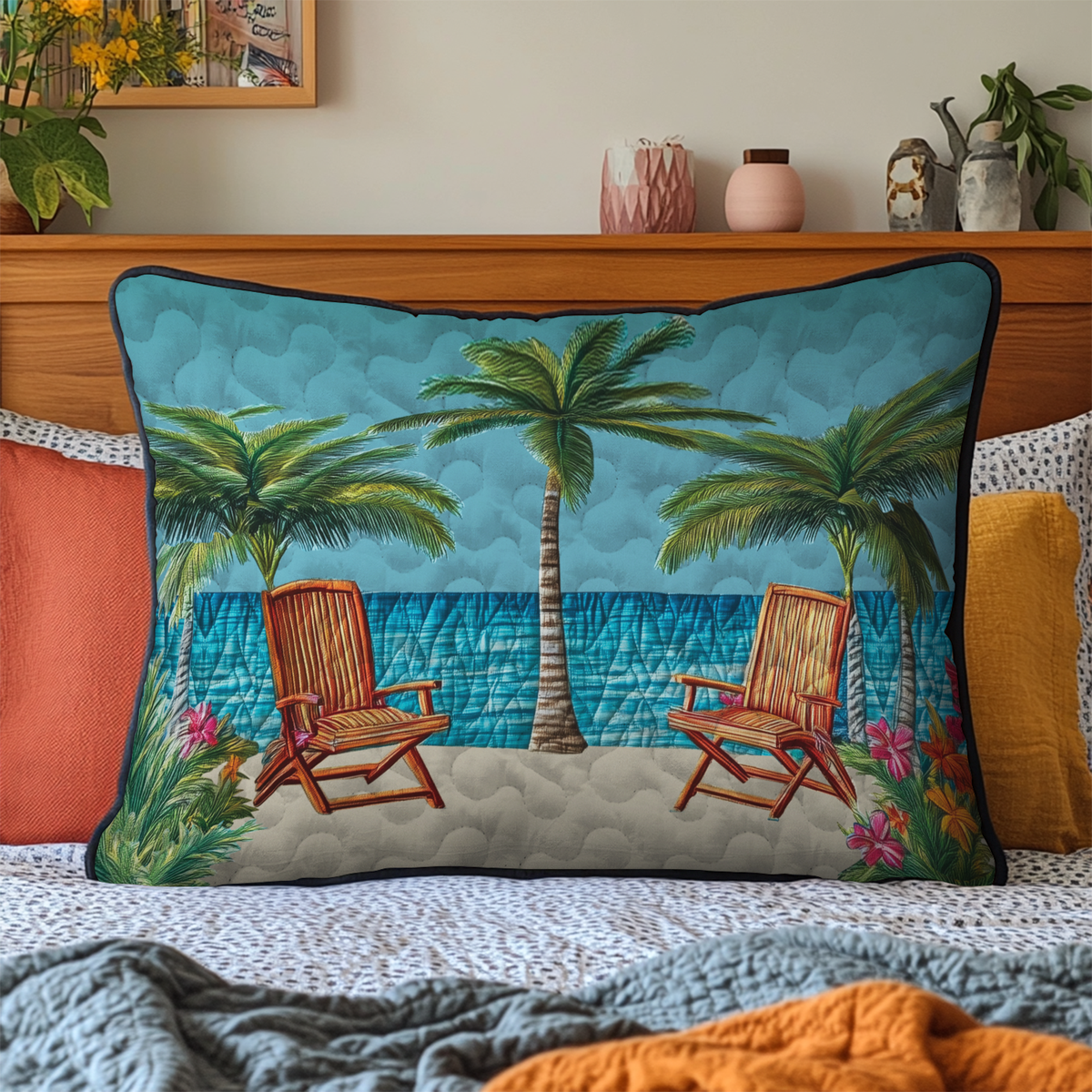 Strandstühle Palme Brandung Kissenbezug