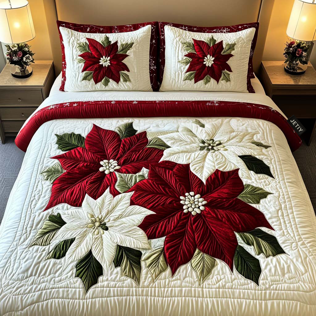 Winterlicher Weihnachtsstern Magie 3-teiliges Bettwäsche-Set