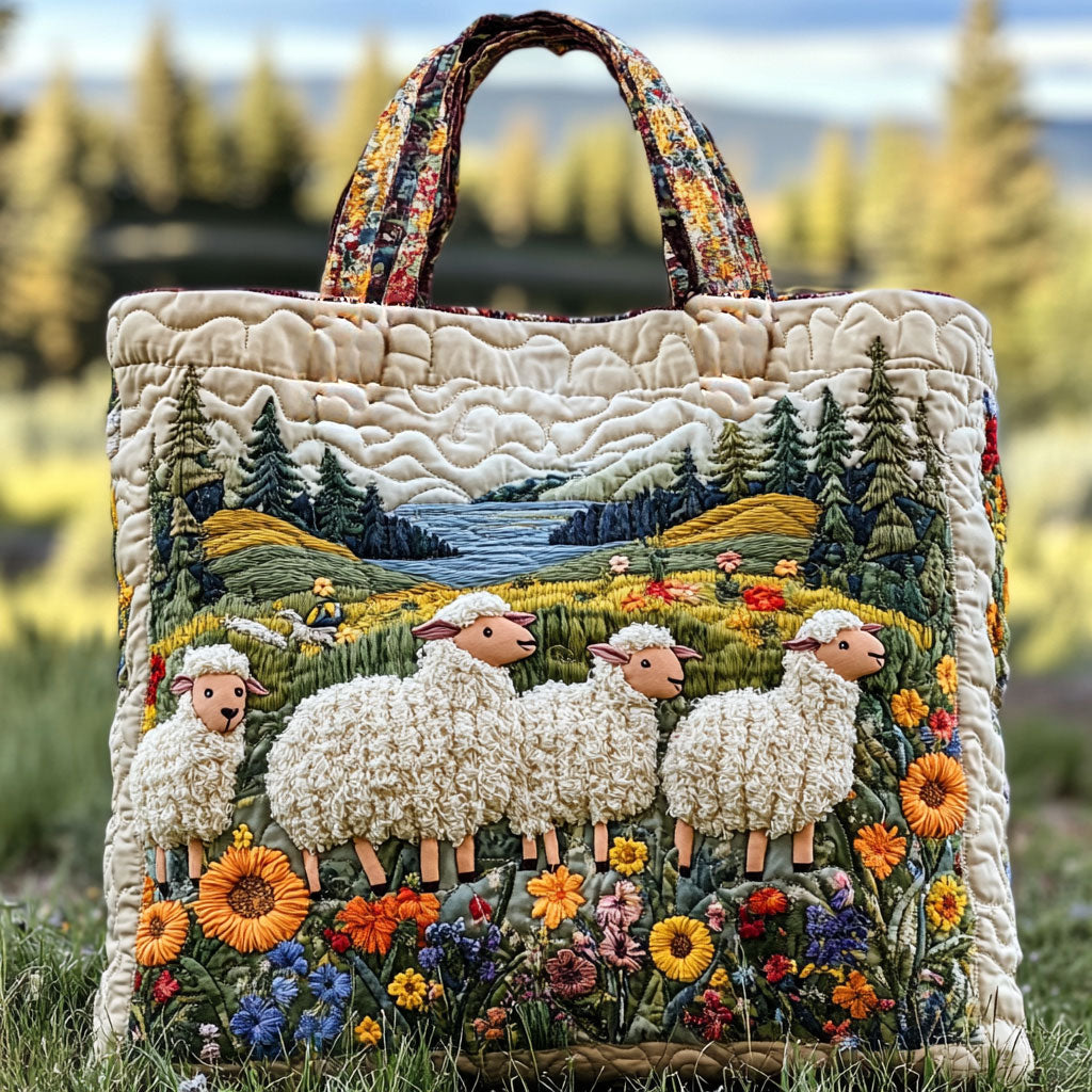 Handgemachte Tasche – Schaf in wilden Blumen