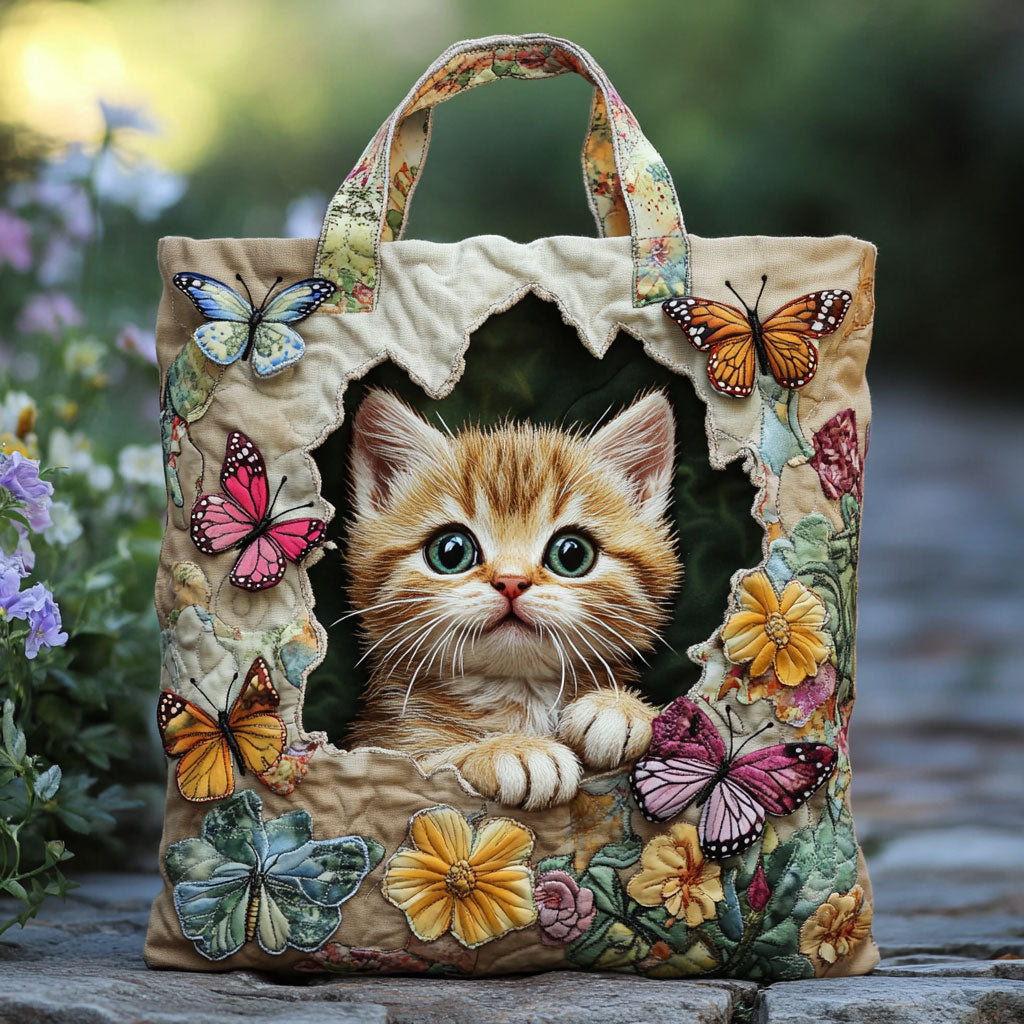 Handgemachte Tasche – Katze mit Schmetterlinge