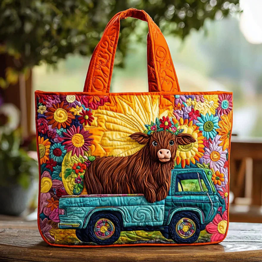 Handgemachte Tasche – Highland-Kuh im Lastwagen