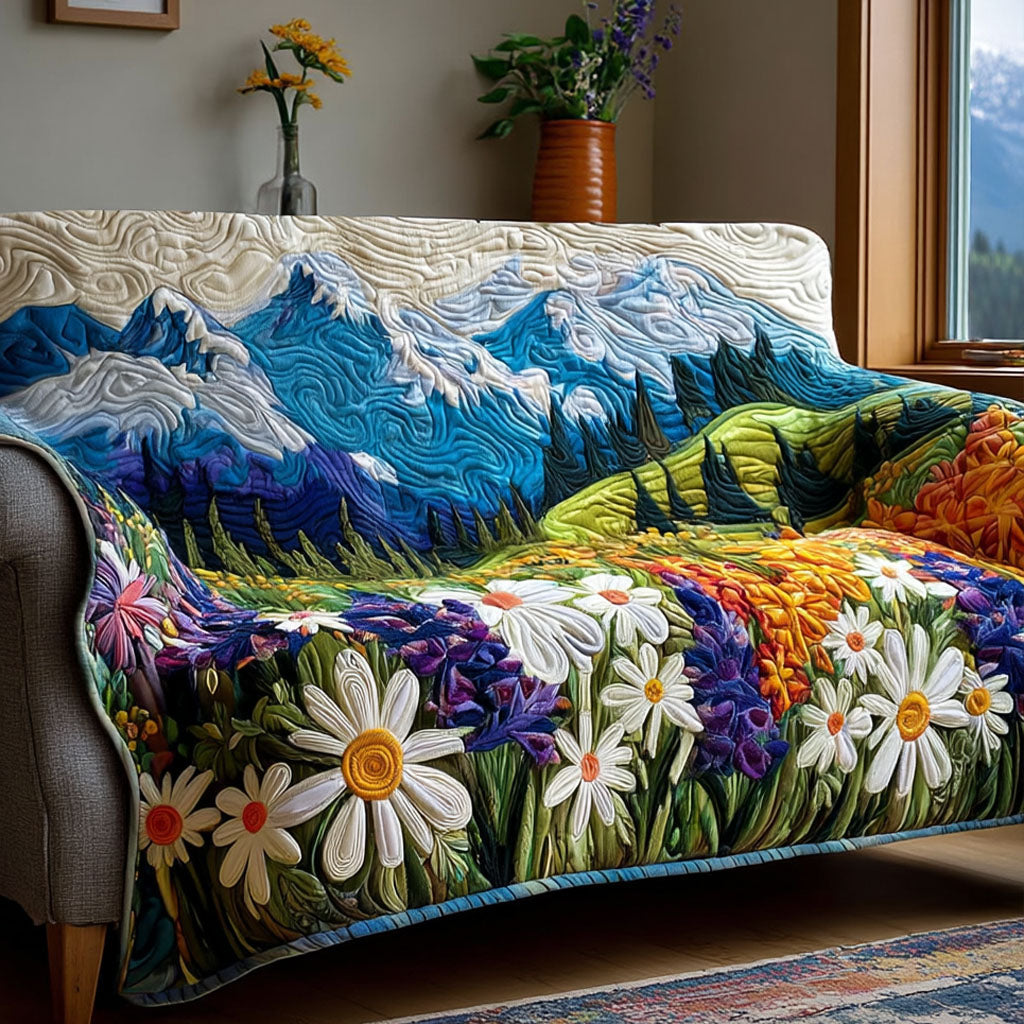 Alpenwiese Margeriten Berge Sofaüberwurf