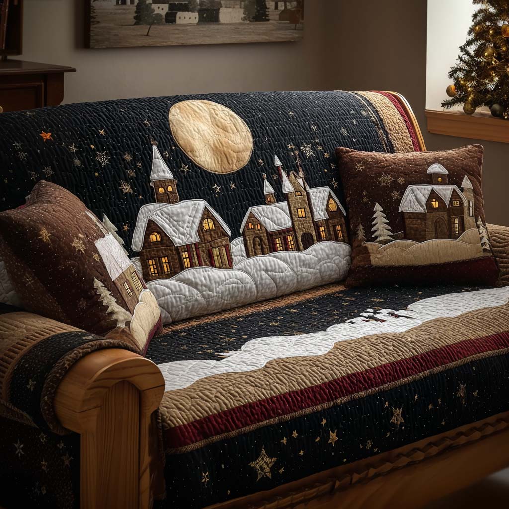 Verschneites Winterdorf Sofaüberwurf