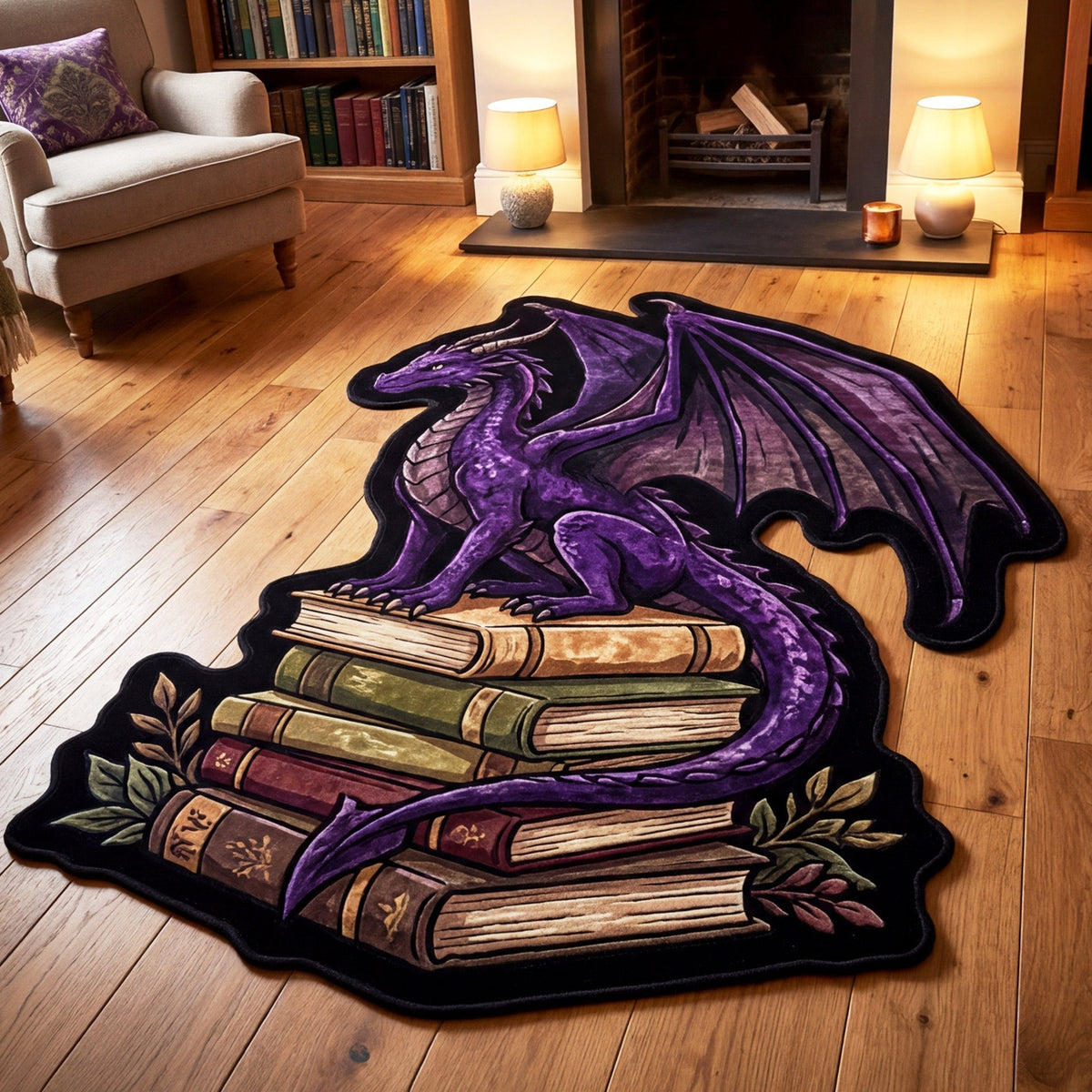 Violetter Drache Antike Bücher Sonderform Decke