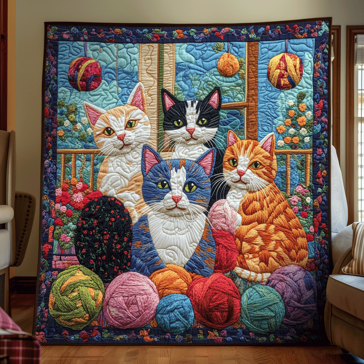 Künstlerische Katzen Wollknäuel Decke