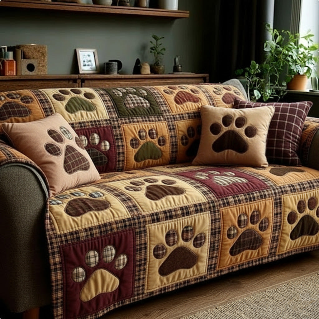 Herbstliche Pfoten Patchwork Sofaüberwurf