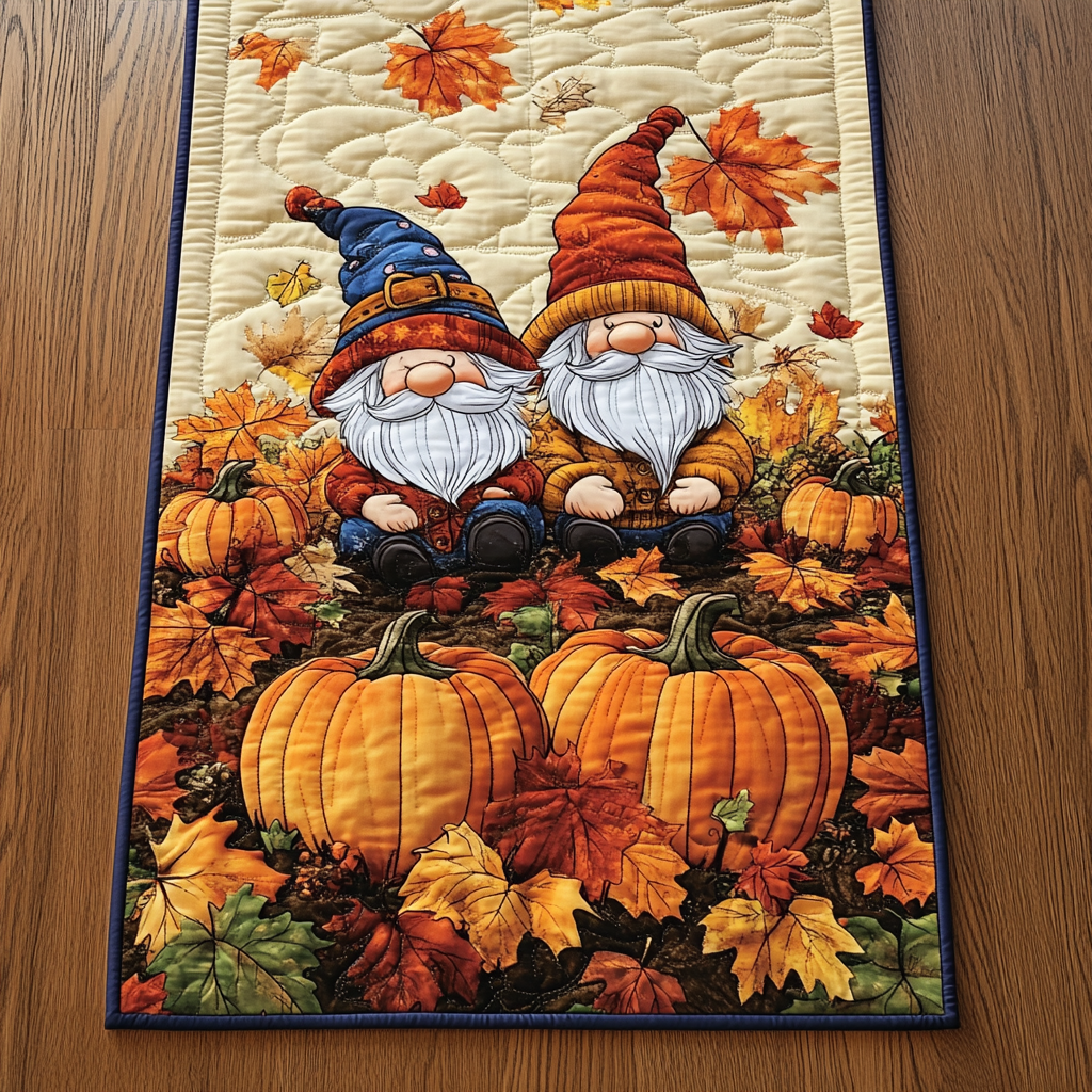 Wichtel Herbstkürbis Szene Tischläufer