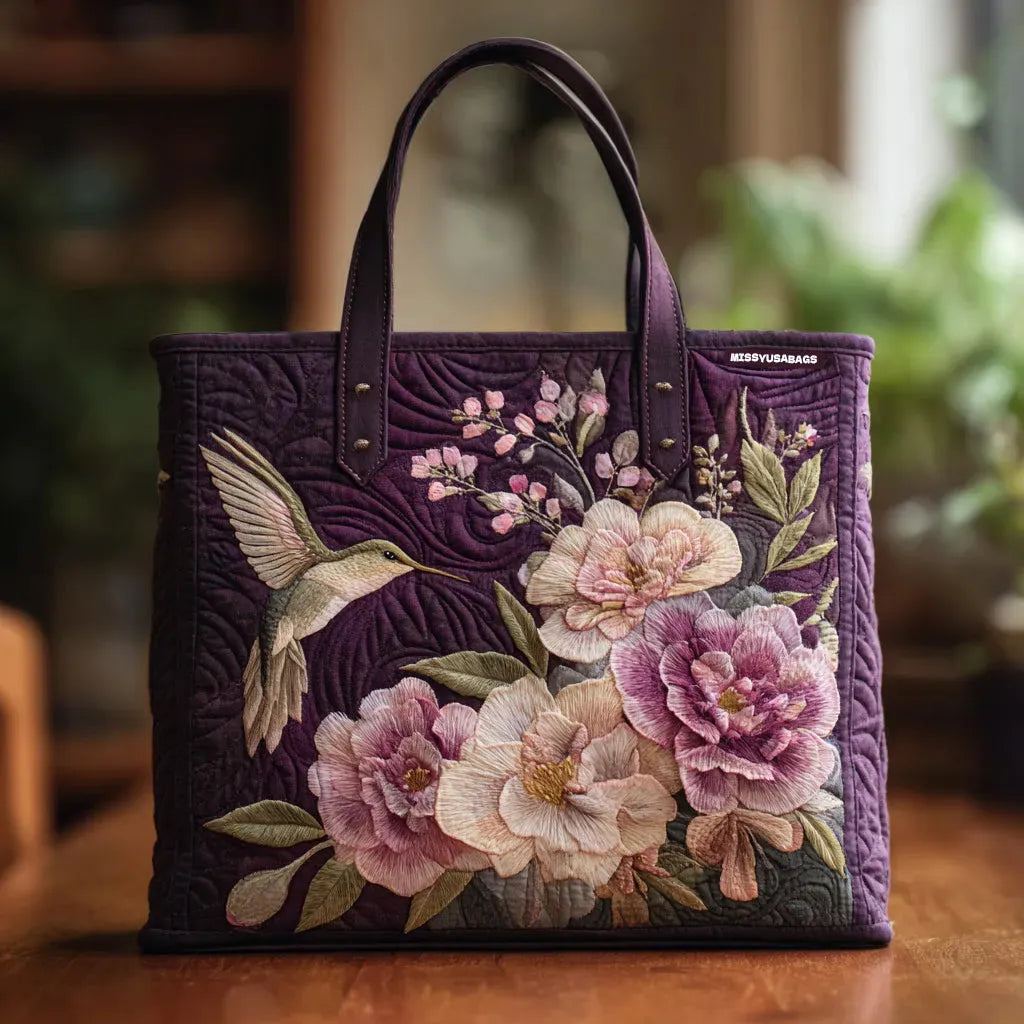 Handgemachte Tasche – Kolibris und Orchideen