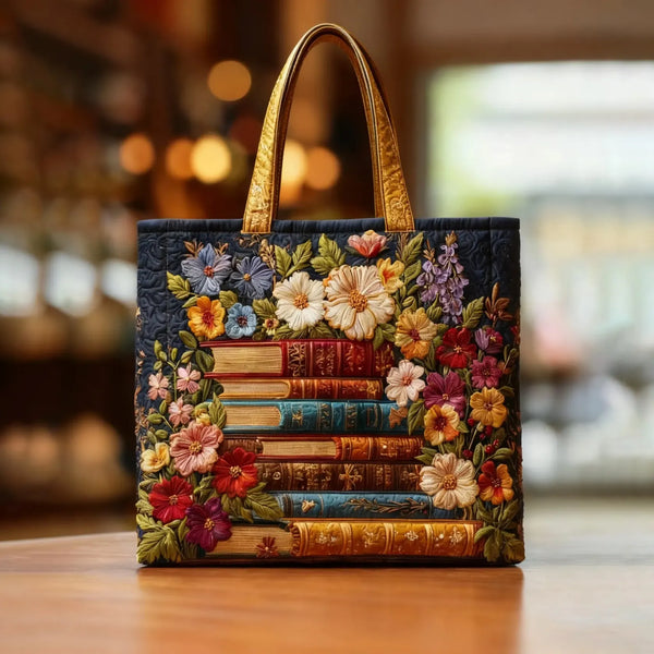 Handgemachte Tasche – Blumen und Bücher