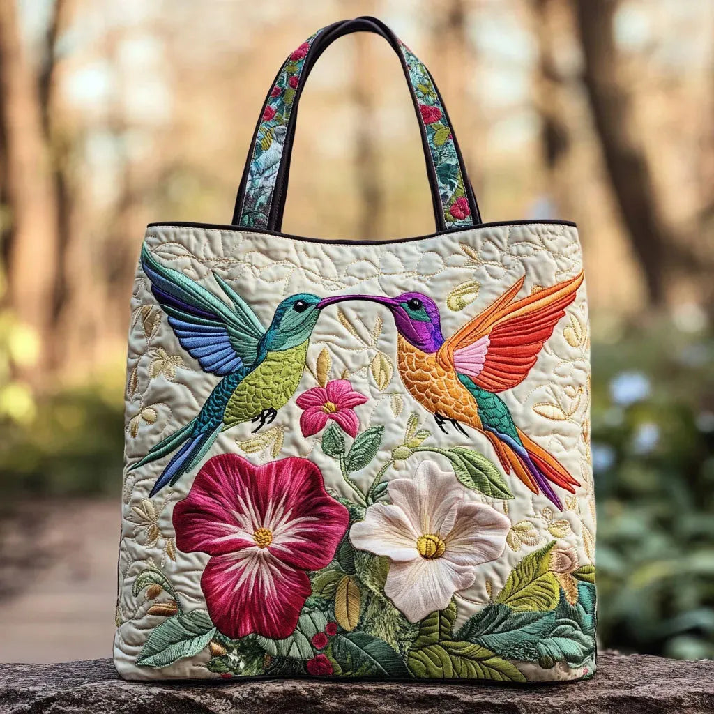 Handgemachte Tasche – Kolibri und Weisse Blumen