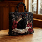 Handgemachte Tasche – Schwarze Katze auf Büchern