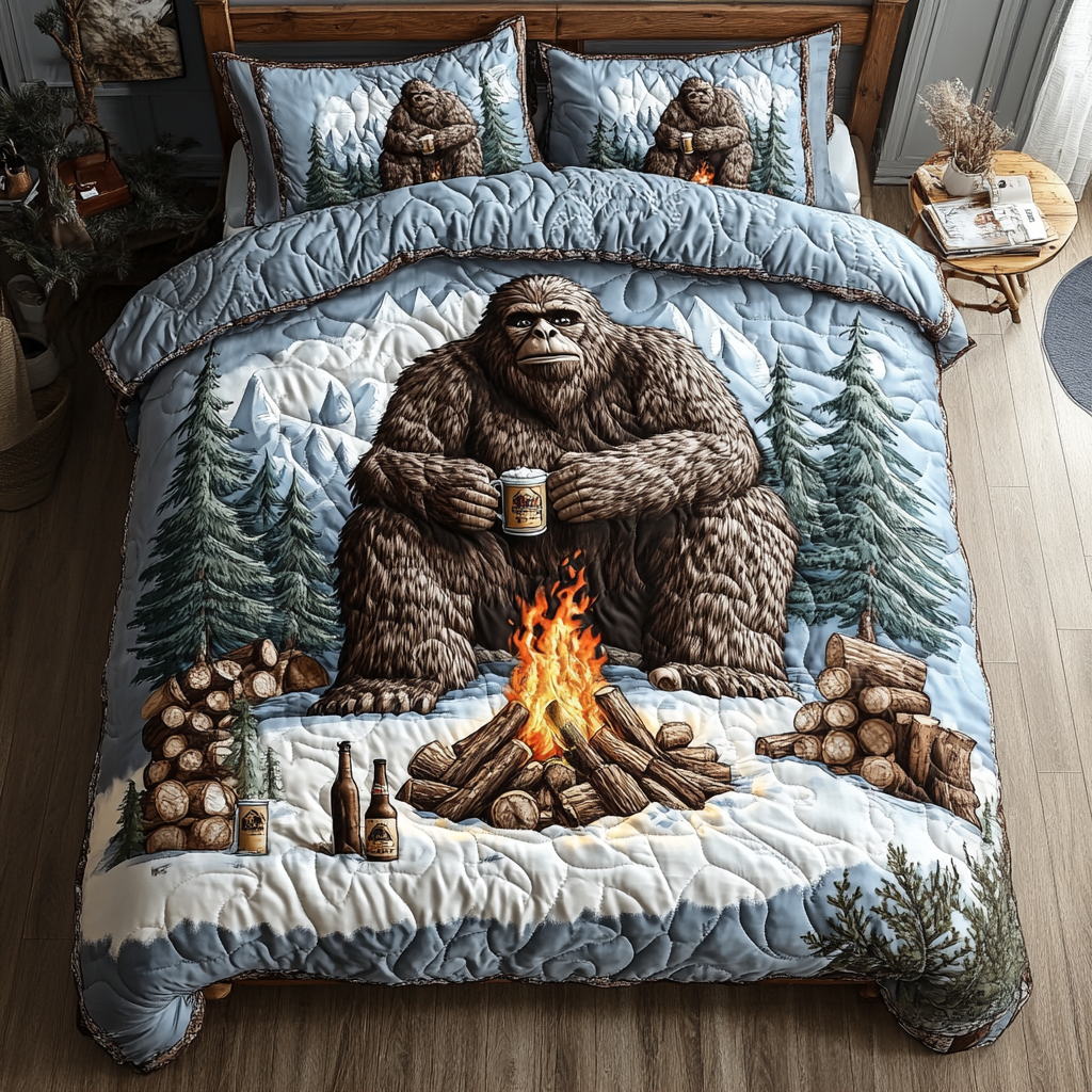 Bigfoot Lagerfeuer Wald 3-teiliges Bettwäsche-Set