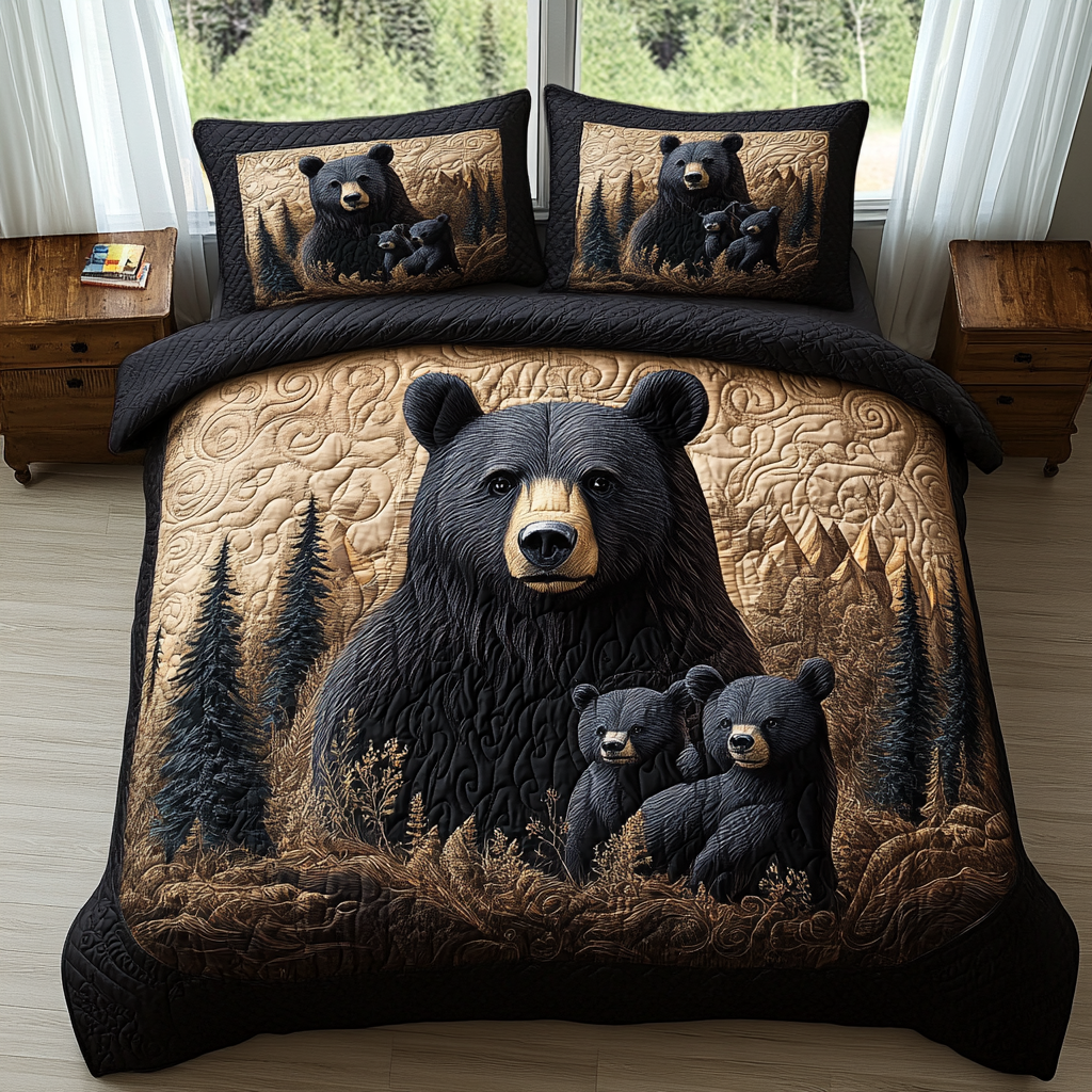 Schlafender Bär Waldtier 3-teiliges Bettwäsche-Set