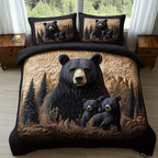 Schwarzbärenfamilie Wald 3-teiliges Bettwäsche-Set