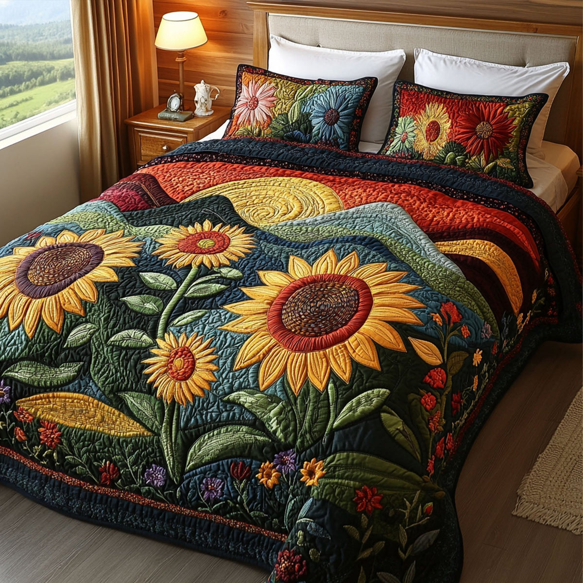 Sonnenblumen Landschaft 3-teiliges Bettwäsche-Set