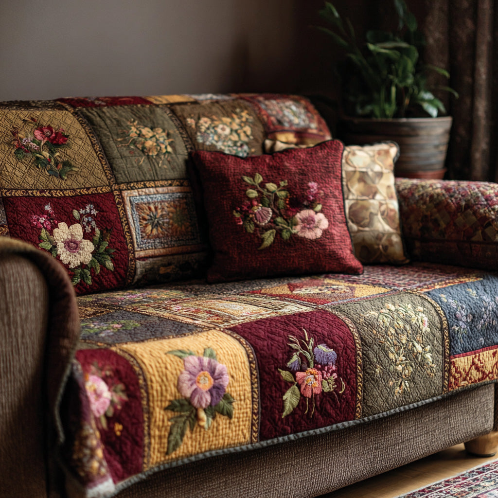 Warmes Blütenhütten Patchwork Sofaüberwurf