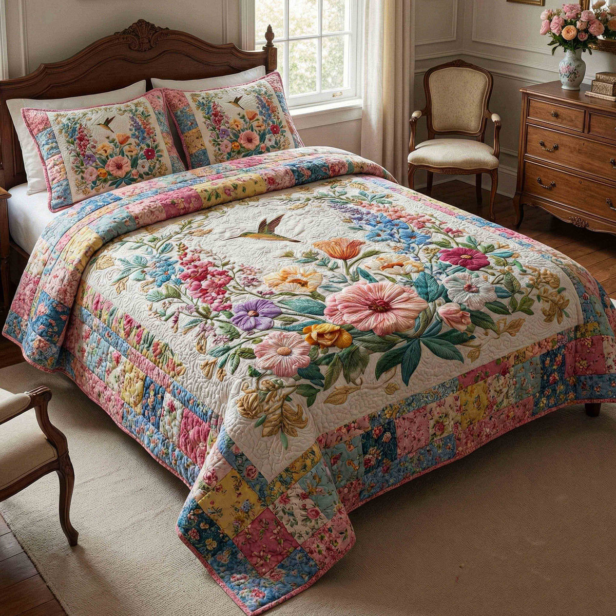 Blütenfelder Patchwork 3-teiliges Bettwäsche-Set