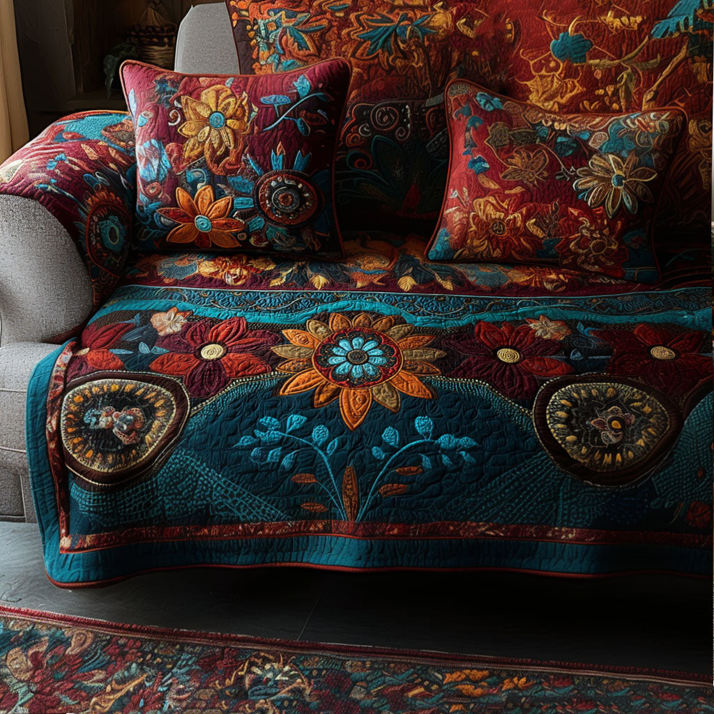 Boho Blütenwiese Sofaüberwurf