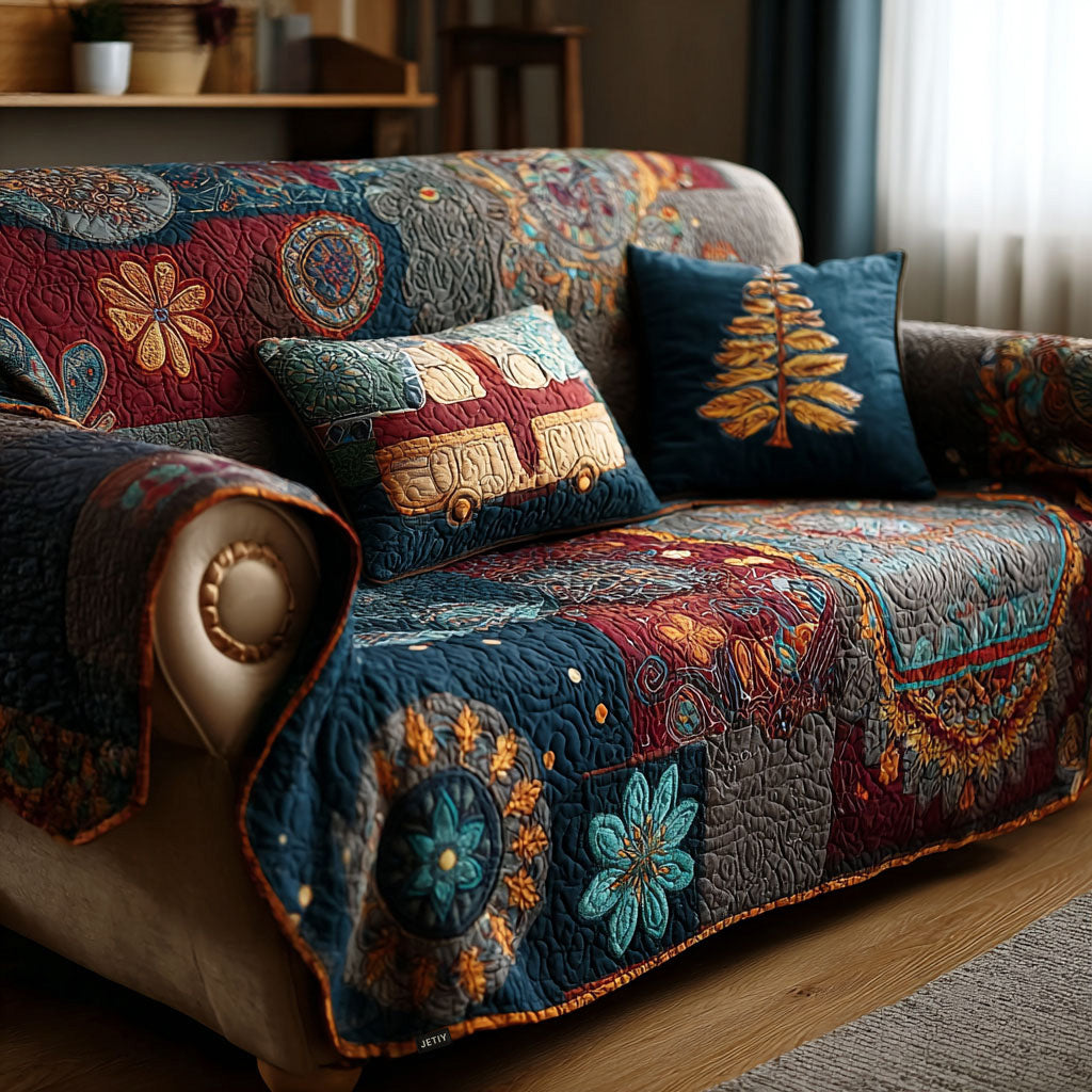 Boho Blüten Patchwork Sofaüberwurf