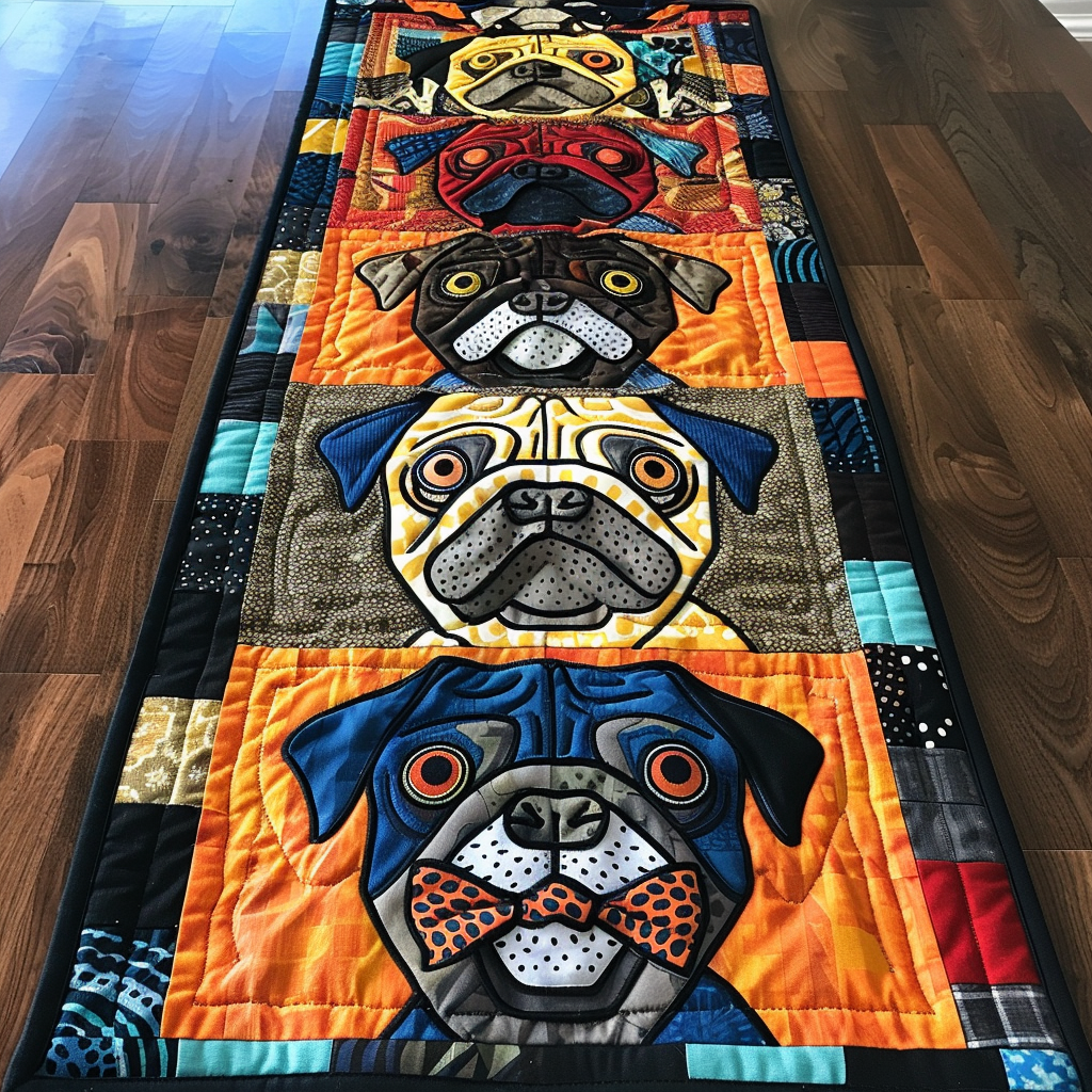 Freche Mops Kunst Bunt Tischläufer