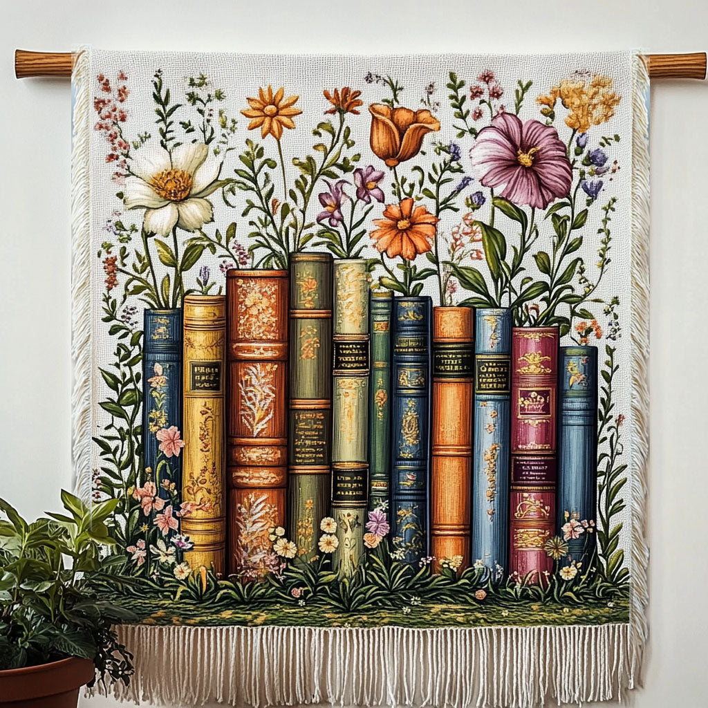 Botanisches Bücherregal Blüten Gewebt Sofadecke