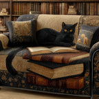 Schwarze Katze Bücherstapel Sofaüberwurf