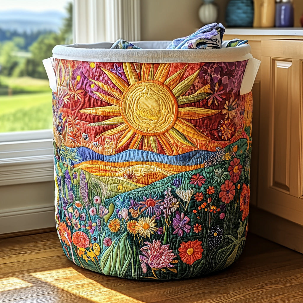 Sonne über Blumenwiese Wäschekorb