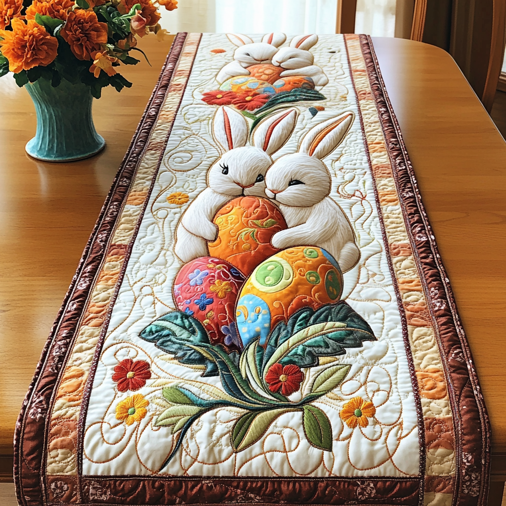 Osterhase Eier Blüten Tischläufer