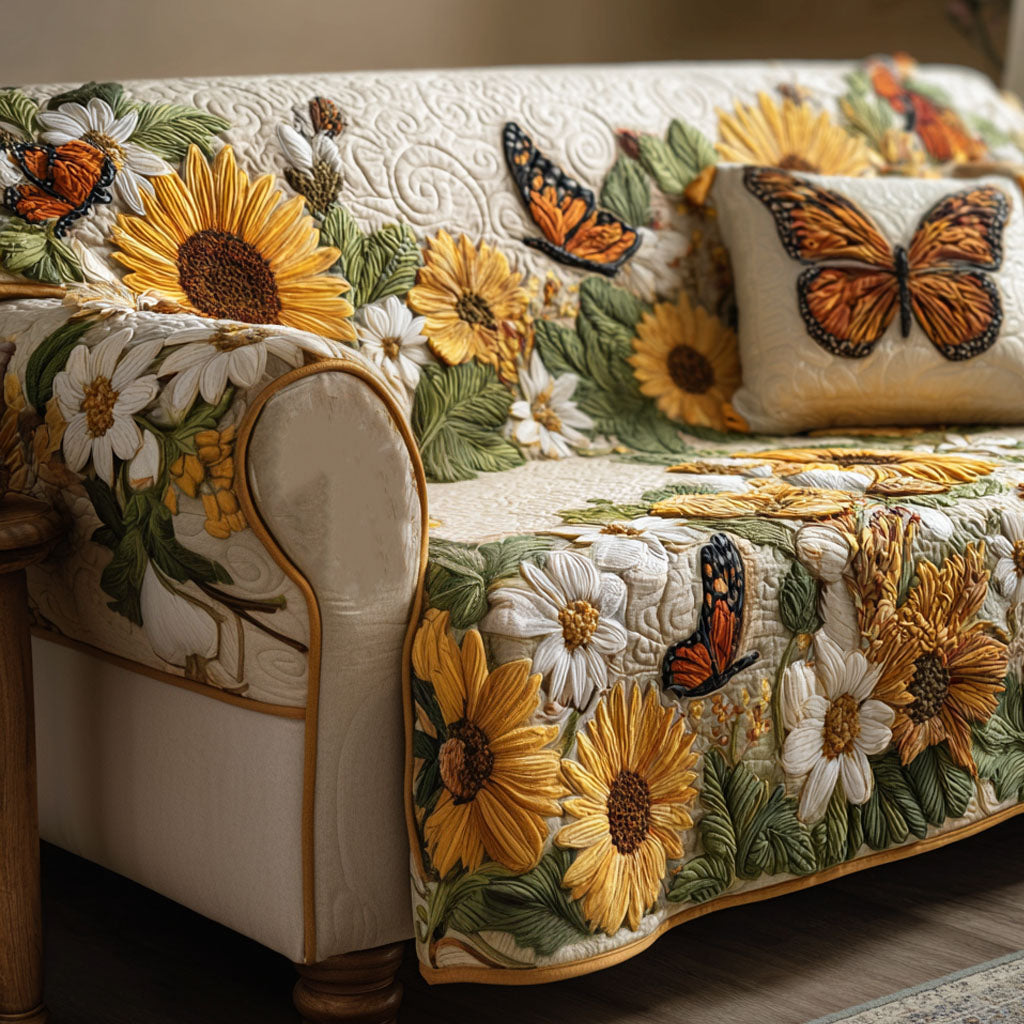 Schmetterlinge Sonnenblumen Garten Sofaüberwurf