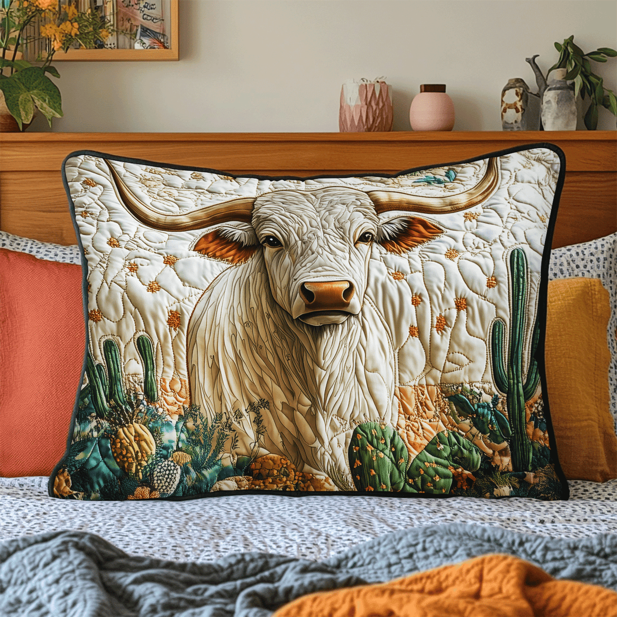 Longhornrind Kaktus Kissenbezug