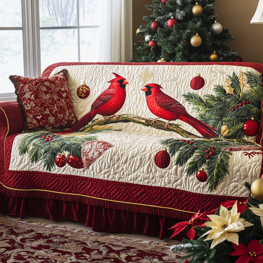 Rote Kardinäle Weihnachten Sofaüberwurf