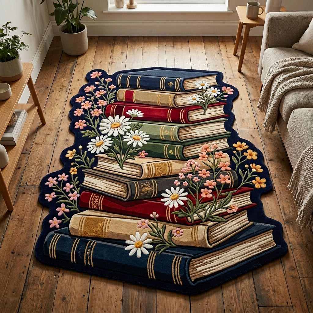 Bücherstapel Blütenhimmel Sonderform Decke