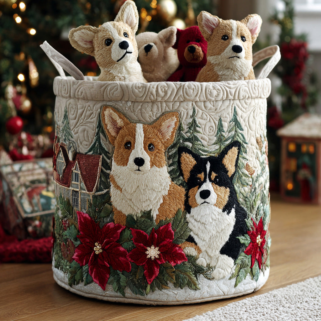 Corgis mit Weihnachtsstern Wäschekorb