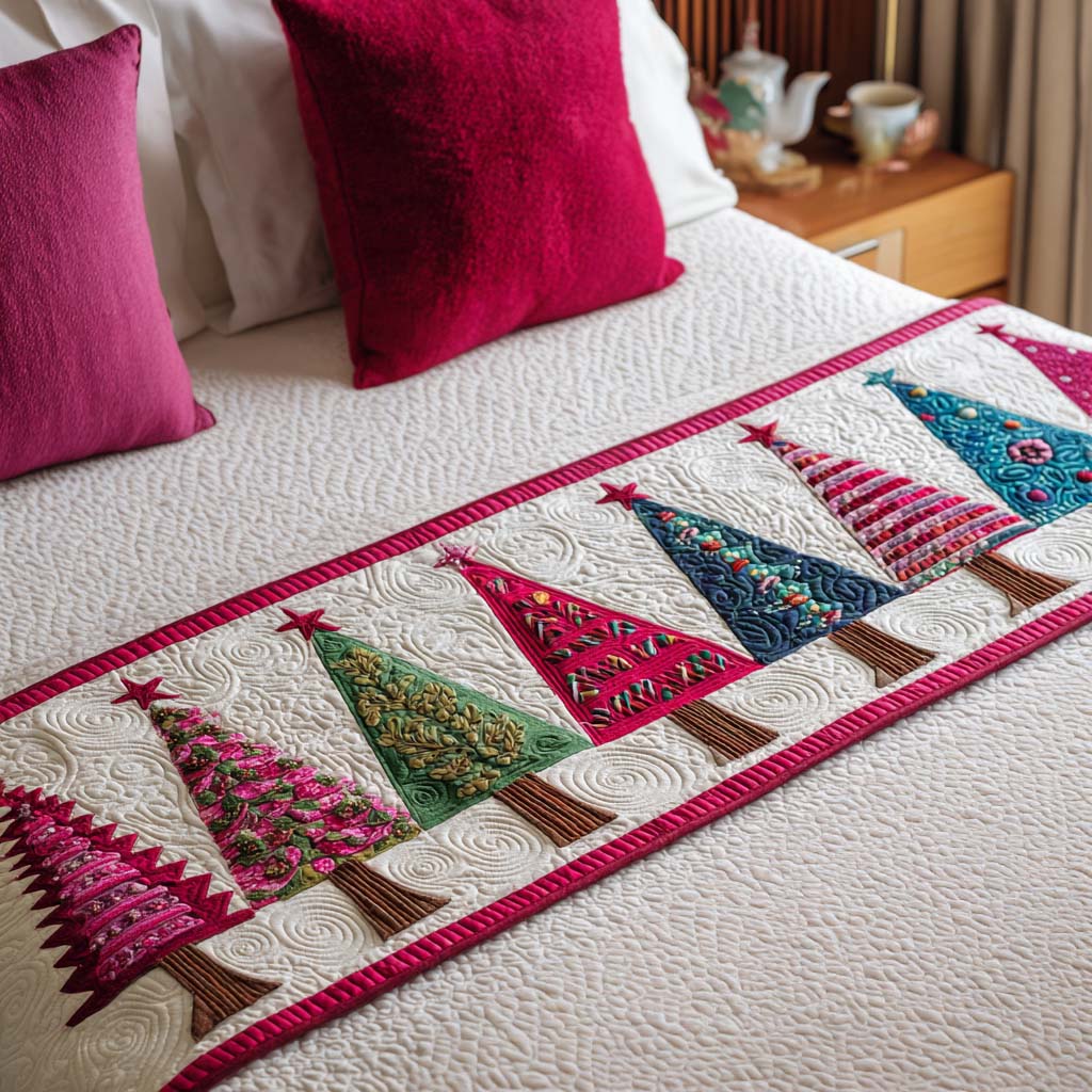 Bunte Weihnachtsbäume Patchwork Bettläufer