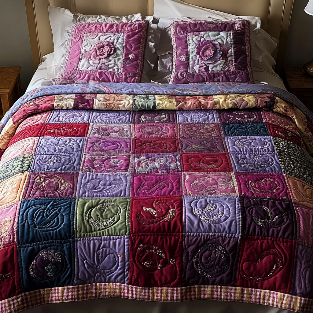 Blumen Patchwork Bunt 3-teiliges Bettwäsche-Set